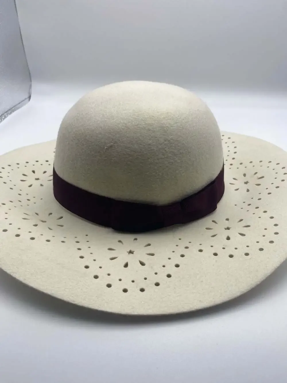 Adora Felt Sun Hat with Perforated Brim and Burgundy Band (hats)